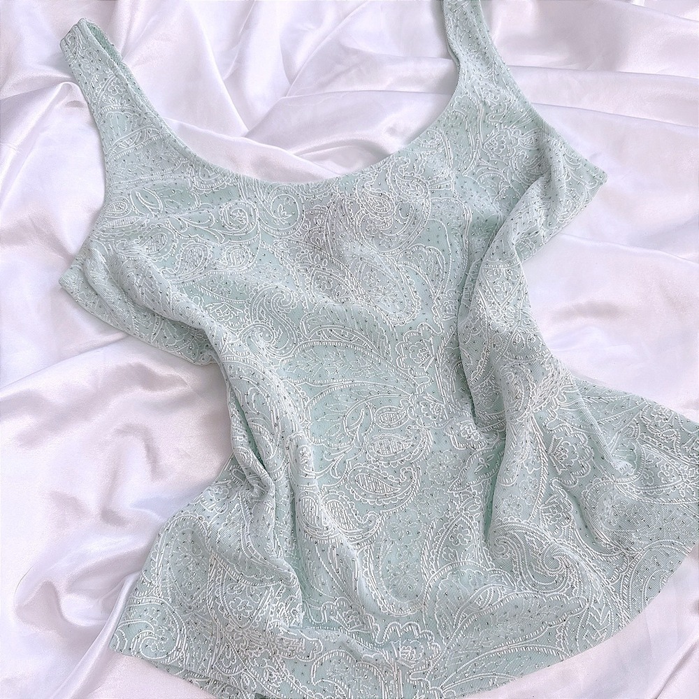 Alex Evenings Mint Green Paisley Glitter Tank Top Scoop Neck Blouse Small